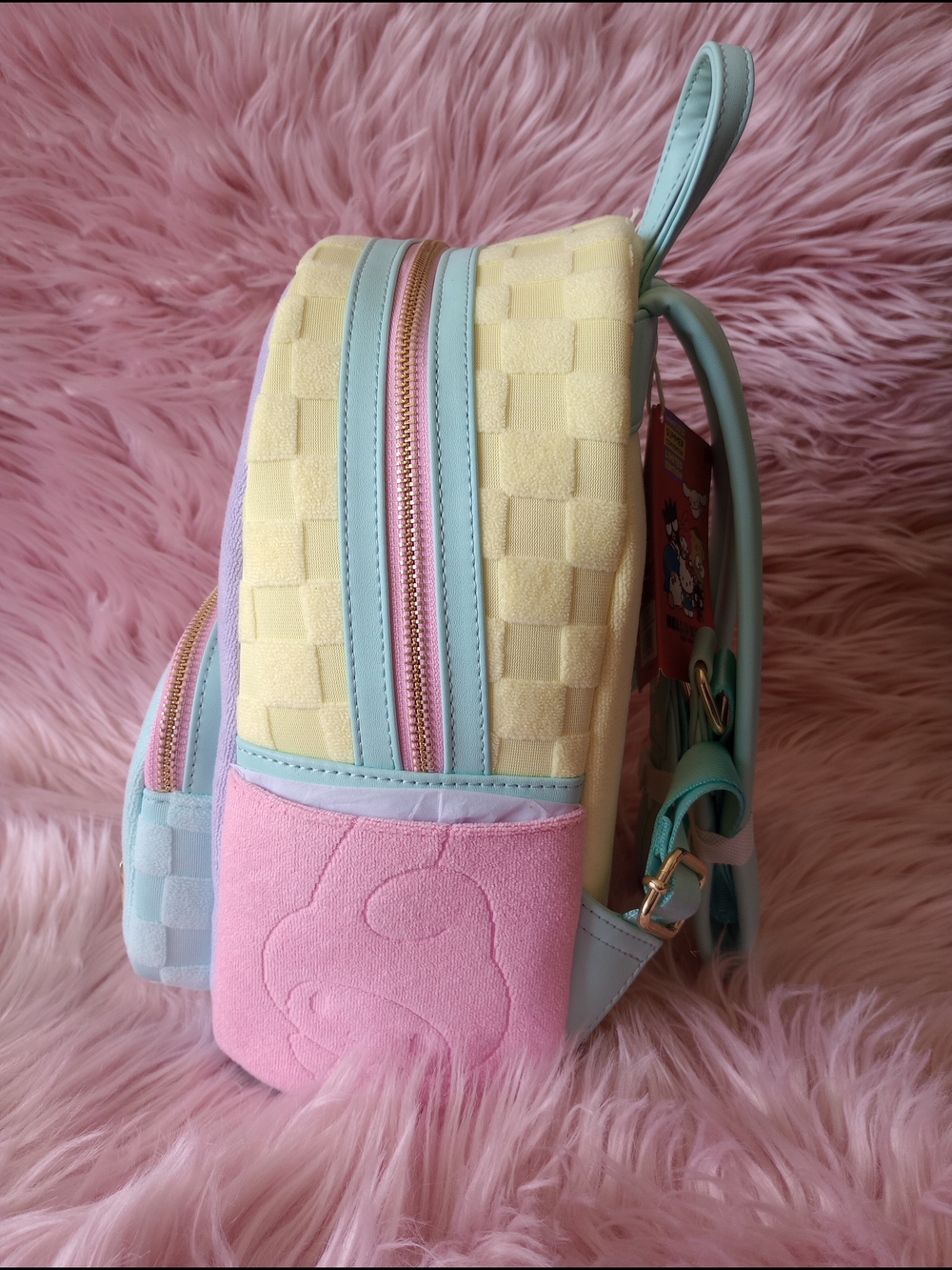 SDCC Limited Edition Hello Kitty & Friends Color Block Terry Cloth Mini Backpack - Picture 4 of 12